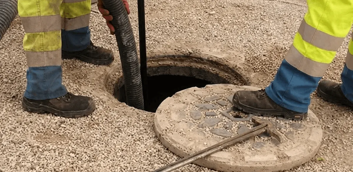 Drain cleaning crew clearing a sewer access point with professional equipment in Overland Park, KS